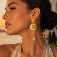 Boucles d'oreilles longues à pampilles Gaovo style plage océanique, perles coquillages, en acier inoxydable, résistantes au ternissement, bijoux d'oreille tendance