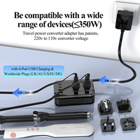 Adaptateur de voyage multi-prises Foxcan 350W avec 2 ports USB-C + 2 ports USB-A, chargeur 2 prises, cordon d'alimentation enroulable pour appareils électroniques