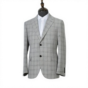 Traje de boda casual a cuadros para hombre, esmoquin de un solo botón con cremallera, trajes de negocios para adultos con cuello de muesca, de lana peinada. - Product Image 2