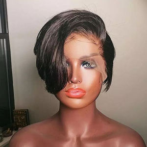 Wig rambut manusia bob pendek lurus tanpa lem, belahan samping, wig bob halus, warna hitam alami, rambut depan sudah dirapikan, wig rambut pendek natural - Product Image 2