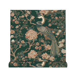 Creation Of Time And Space Peel And Stick Wallpaper Dark Green Floral Peacock Pattern Self Adhesive Wall Sticker For Home Decor - Product Image 2