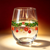Verre à vin sans pied à thème de Noël, imprimé couronne, en forme d'œuf, pour whisky, jus, eau, avec guirlande de Noël festive