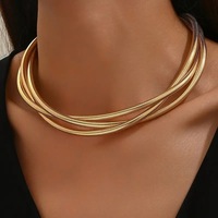 Parure de bijoux pour femme en or rhodié à 3 couches, motif os de serpent, collier et bracelet torsadés minimalistes à chevrons, pour mariage et usage quotidien