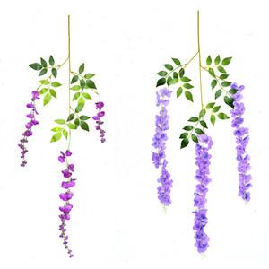 Fleurs artificielles de glycine bleue 100cm-200cm en tissu pour décorations de plafond de mariage - Product Image 3