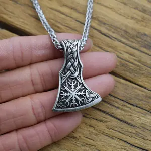 Vintage Mannen Bijl Keltische Viking Kompas Hanger Ketting Metalen Ketting Norse Amulet Sieraden