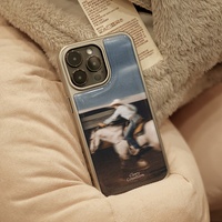 Coque de téléphone antichoc rétro western cowboy à cheval pour iPhone 17 16 15 14 13 Pro Max avec bordure électroplaquée
