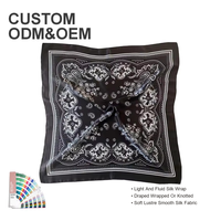 Foulard carré en soie noir et blanc à motif floral cachemire, imprimé satiné, double bordure, motif bandana, pour femme, à porter autour du cou ou sur la tête, ODM OEM