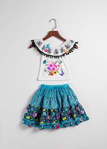 Conjuntos de Ropa Encanto para Niñas, Camisa con Hombros Descubiertos y Falda, Trajes de Verano para Niñas, Venta al por Mayor, Artículos para Fiestas - Product Image 3