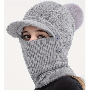 Ensemble bonnet, écharpe et masque pour <span class=keywords><strong>femme</strong></span> d'hiver, chaud et épais, bonnet de <span class=keywords><strong>ski</strong></span>, chaleur pour la tête et le cou, protège-oreilles et protège-visage - Product Image 1