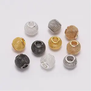 12mm big hole metal round hollow mesh beads for jewelry making earrings bracelets hair accessories loose spacer beads for pens