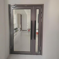 Portes en verre à battants, porte en verre encadrée en acier inoxydable, ignifuge