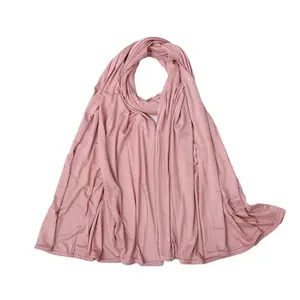 High-quality Jersey Scarf Stretchy Hijab Solid Color Head Scarves Wholesale Women Double Stitch Sewing Stole Cotton Hijab Muslim