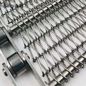 1.2Mm 1.5Mm Stainless Steel Spiral Wire Mesh Chain Link Conveyor Belt dengan Rantai dan Roller