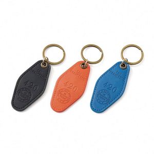 Custom Embossed Logo Silk Screen Printed PU Leather Durable Coin Holder Hotel Room Keychain With Metal <b>Hook</b> - Product Image 2