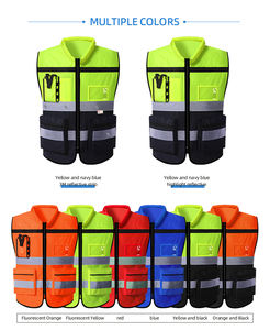 شعار قابل للتخصيص مرحبا فيس جيوب متعددة الثقيلة البناء سلامة سترة مع شرائط عاكسة - Product Image 6