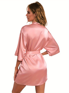 Women's Satin Kimono <strong>Robes</strong> Bridesmaid Wedding <strong>Robes</strong> Silky Bathrobes Summer Loungewear - Product Image 2