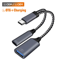 Cable USB-C trenzado de nailon OTG 2 en 1 personalizado para tableta, cable de datos de carga rápida de 10 W y 100 W para impresora, teléfono y computadora