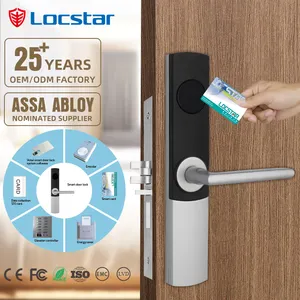 Système de sécurité électronique intelligent Locstar Serrure à carte clé RFID avec combinaison numérique Serrure de porte d'hôtel en acier et poignée de clé