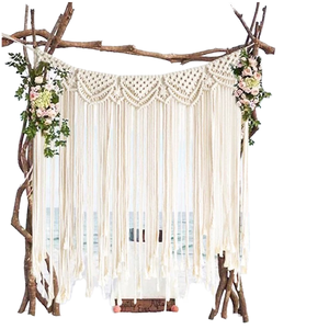 Grande Tapisserie Murale Bohème Faite à la Main en Coton avec Pompons, Décoration Artistique pour Fêtes et Maison, Macramé, Toile de Fond de Mariage - Product Image 1
