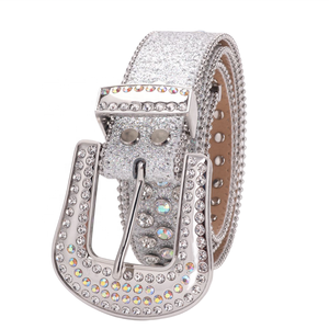 Gesper Logo Kustom BB Sabuk Berlian Imitasi Sebuah Cintruon untuk Wanita Gadis Barat Berlian Sabuk Kulit Tali La Correa - Product Image 4