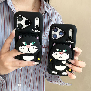 เคสโทรศัพท์ซิลิโคนลายการ์ตูนลูซิเฟอร์พร้อมขาตั้งแบบยืดหดได้สำหรับ iPhone 17 16 15 14 13 Pro Max ที่วางโทรศัพท์รูปแมวน่ารัก  ฝาหลังยาง - Product Image 3