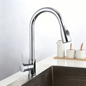 Robinet de cuisine de luxe en acier inoxydable 304 chromé, extractible, avec bouton d'arrêt d'eau, pivotant à 360 degrés, mitigeur chaud/froid pour évier - Product Image 2