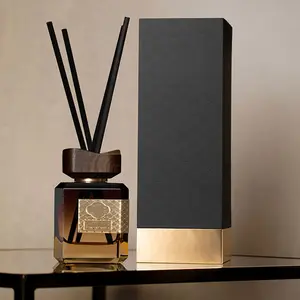 Vietnam Square Luxury Black Amber Large Fragrance Glass Bottle For Reed Diffuser With Wooden Lids