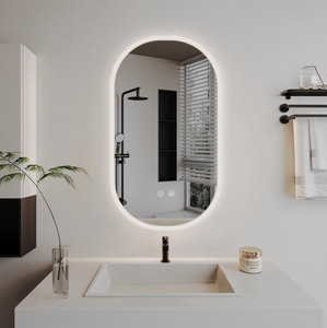 <span class=keywords><strong>Miroir</strong></span> mural intelligent d'hôtel moderne <span class=keywords><strong>Miroir</strong></span> de salle de bain ovale illuminé par lumière LED avec fonctions réglables pour le maquillage et le salon - Product Image 3
