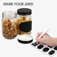 Toples Kaca Mason Jar dengan Tutup 12 Oz untuk Acar dan Penyimpanan Dapur Stoples Bumbu Mulut Lebar dengan Tutup Hitam