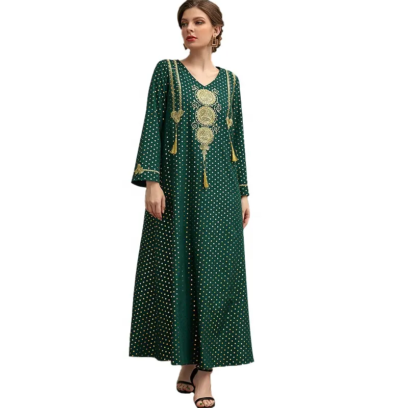 Vestido feminino longo de algodão e linho, cinto estampado com manga comprida solta, médio e longo, tamanho grande, outono
