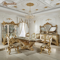 Ensemble de table à manger de luxe classique néoclassique, sculpté à la main, buffet doré à miroir en V, mobilier européen pour la maison, hôtel, villa