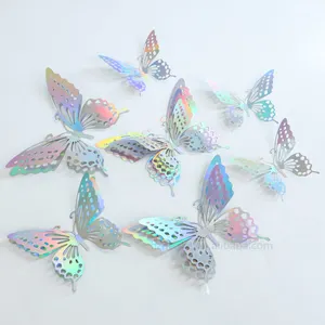 Wholesale Party Supplies Cake Decorating Toppers Hot Metallic Paper 12pcs Set Gold Silver Paper Butterflies