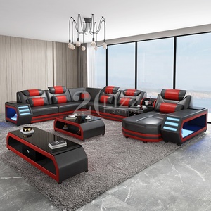 Sofá de sala de estar moderno, mueble Seccional de cuero, LED - Product Image 6