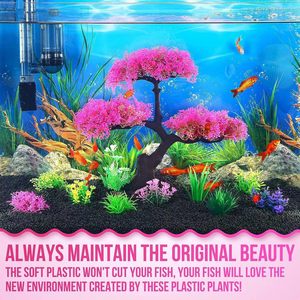 Décorations pour aquarium, plantes artificielles en plastique écologiques de haute qualité, grottes et roches, ensemble de 10 pièces avec des tailles petites et grandes - Product Image 5