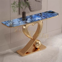 Table Console de Salon en Travertin, Luxe Doré, Miroir et Marbre, Tables Modernes