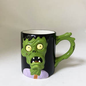 Tazas de Café de Cerámica con Diseño Creativo 3D de Fantasma Verde, Tazas de Leche de Porcelana Pintadas a Mano para <span class=keywords><strong>Halloween</strong></span>, Tazas de Cerámica Personalizadas para Regalo, OEM ODM - Product Image 1