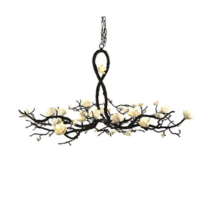 โคมไฟระย้าทองแดงแท้สไตล์จีนใหม่แบบวาบิซาบิ ลายกิ่งไม้และดอกไม้ สำหรับห้องนั่งเล่น - Product Image 5