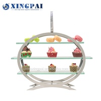 Équipement de buffet XINGPAI en acier inoxydable, support à dessert de mariage à trois niveaux avec plateau en verre transparent amovible