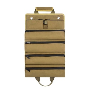 Organisateur de rangement en nylon noir avec compartiments zippés, sac portable pratique de style simple pour les voyages et l'usage quotidien - Product Image 2