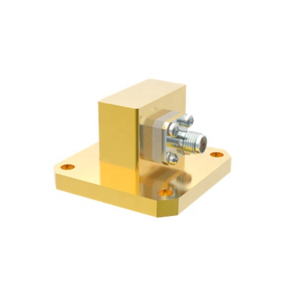 8.2GHz-12.5GHz WR90 BJ100 Right Angle to SMA Female Brass Waveguide to Coax Adapter with 1.25 VSWR 0.2dB Insertion Loss