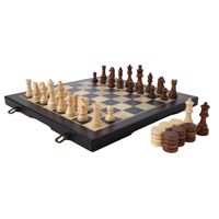 Juego de Mesa de Madera de Alta Calidad de 15" Hecho a Mano, Set Magnético 2 en 1 de Ajedrez y Damas para Interiores
