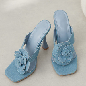 Front Flower Women's Sexy Dress <b>Clip</b> Toe Shoes High Heels Denim Pumps Fashion Sandals on Summer Causal Mules - Product Image 6