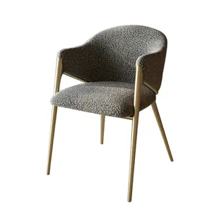 Nordic Style Furniture Dinning Modern White and Gold Boucle Accent Arm Dining Chair With Gold Legs
