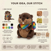 Peluche personnalisée en forme de loutre marron, animal en peluche OEM avec bandana arc-en-ciel et mini sac à dos, tissus doux et hypoallergéniques