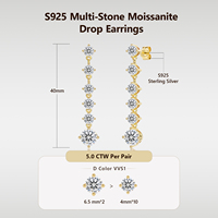 Boucles d'oreilles pendantes en moissanite VVS 2-5 CTW, argent sterling S925 plaqué or 14K, pour femme, mariage, avec moissanite GRA, courtes ou longues