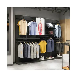 Men's Store Interior Design Custom Logo Metal Black Clothing Rack Men Suit Display Garment Stand Retail Clothes Display Rack