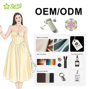 Colección Personalizada de Trajes de Vestir Ecológicos para Dama para Todas las Estaciones con Múltiples Estilos Casuales, con Cinturón, Cruzado, Hombros Descubiertos, Encaje y Bordado - Product Image 5