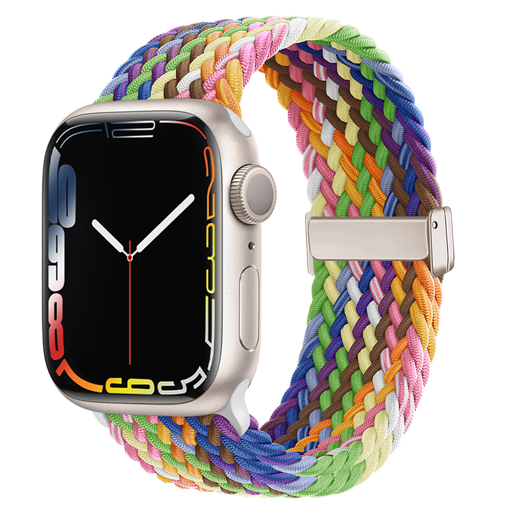 Rainbow Nylon Woven Loop Magnetic Clasp Watch Band for -Lightweight Comfortable Professional & Soft Adjustable Strap