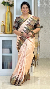 Sari de Seda Étnico Estampado de Última Moda, Estilo Indio y Pakistaní, Largo hasta el Suelo, Suave, Cómodo, de Secado Rápido, para Fiestas y Bodas - Product Image 3