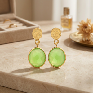 Pendientes colgantes hechos a mano de plata de ley, piedra preciosa de calcedonia verde marino, moda bohemia unisex - Product Image 2